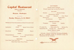 Hoquiam menu ca. 1908 -- needs a Chinook Jargon translator