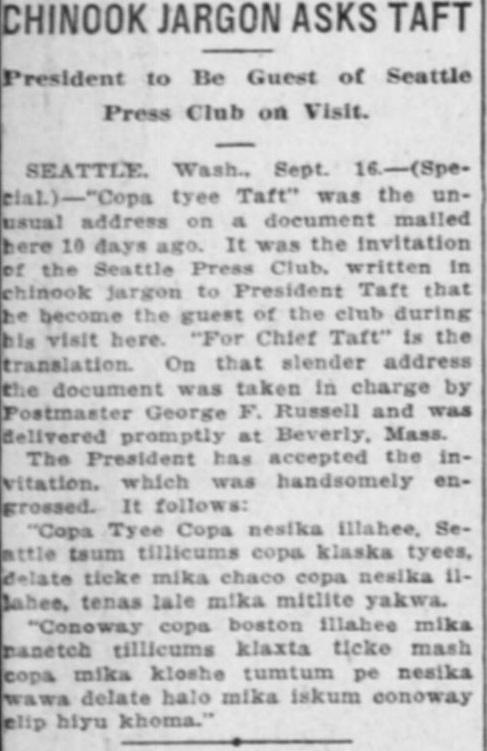 Chinook Jargon asks Taft