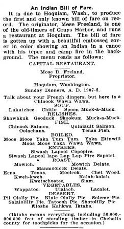 an indian bill of fare