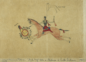 Pictograph drawn by Cheyenne Indian collected circa 1894, recorded 1897, dimension- 25cmHx33.8cmW, Acc.#- 31963, #GA 08113