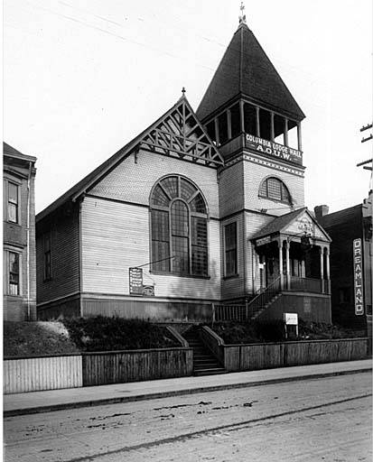 AOUW Old_church,_7th_Ave_between_Pike_St_and_Union_St,_used_as_Columbia_Lodge_of_the_Ancient_Order_of_United_Workmen,_(AOUW),_Seattle_(CURTIS_1687)