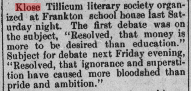 klose tillicum literary society